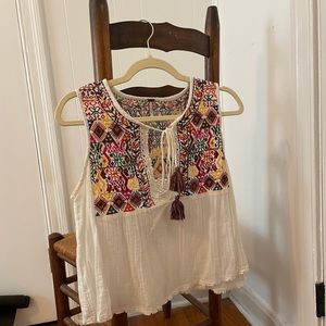 Free People Lohri Top Womens Size Xs Embroidered Tassel Bohemian Tank